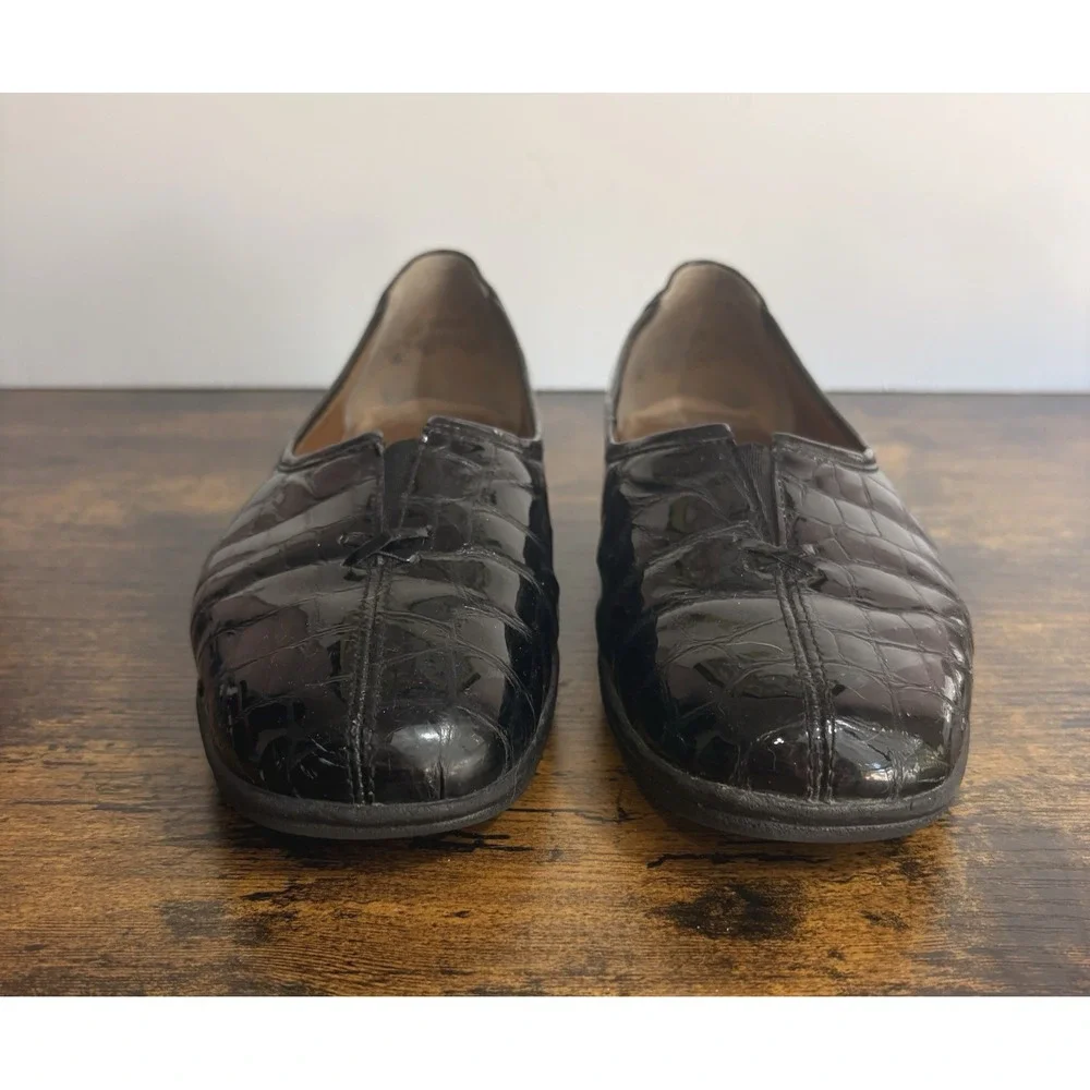 Gabor Ballet‎ Loafers Womens Sz 9 Black Patent Leather Reptile Print